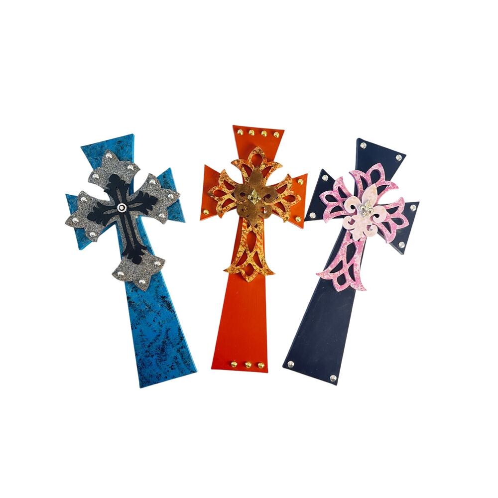 Set of 3 Decorative Metal Wall Crosses Western Rustic 16x8